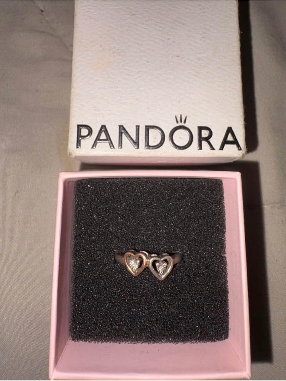 Pandora Two Heart Ring in Rose gold and Silver with Cubic Stones